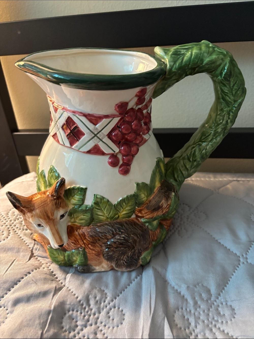 Noritake Ceramic Fox Pitcher in Green, Red and Brown